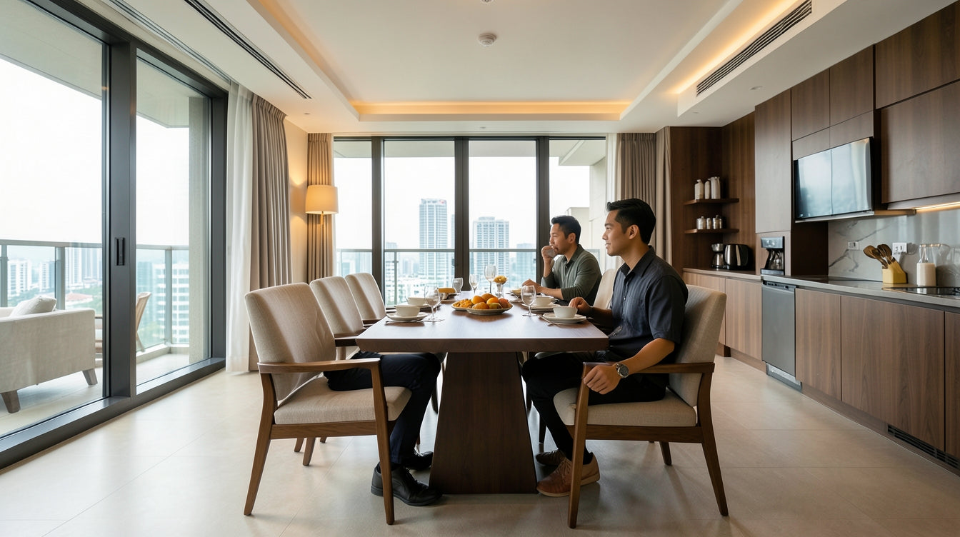 How to Arrange Furniture in an Open-Concept HDB Living-Dining Area - Singapore Home Interior