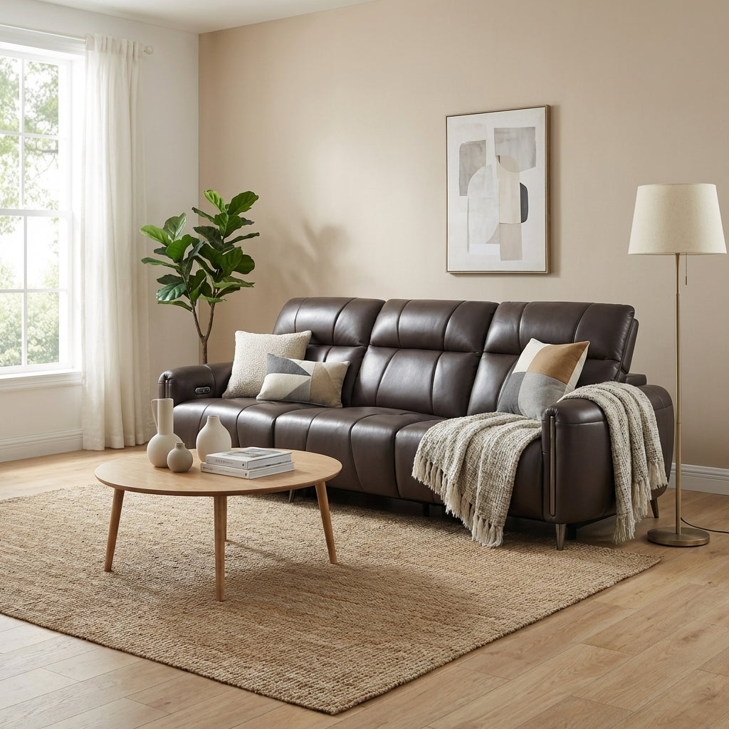 Half Leather Electric Recliner Sofa – Slim Profile Zero Wall 2