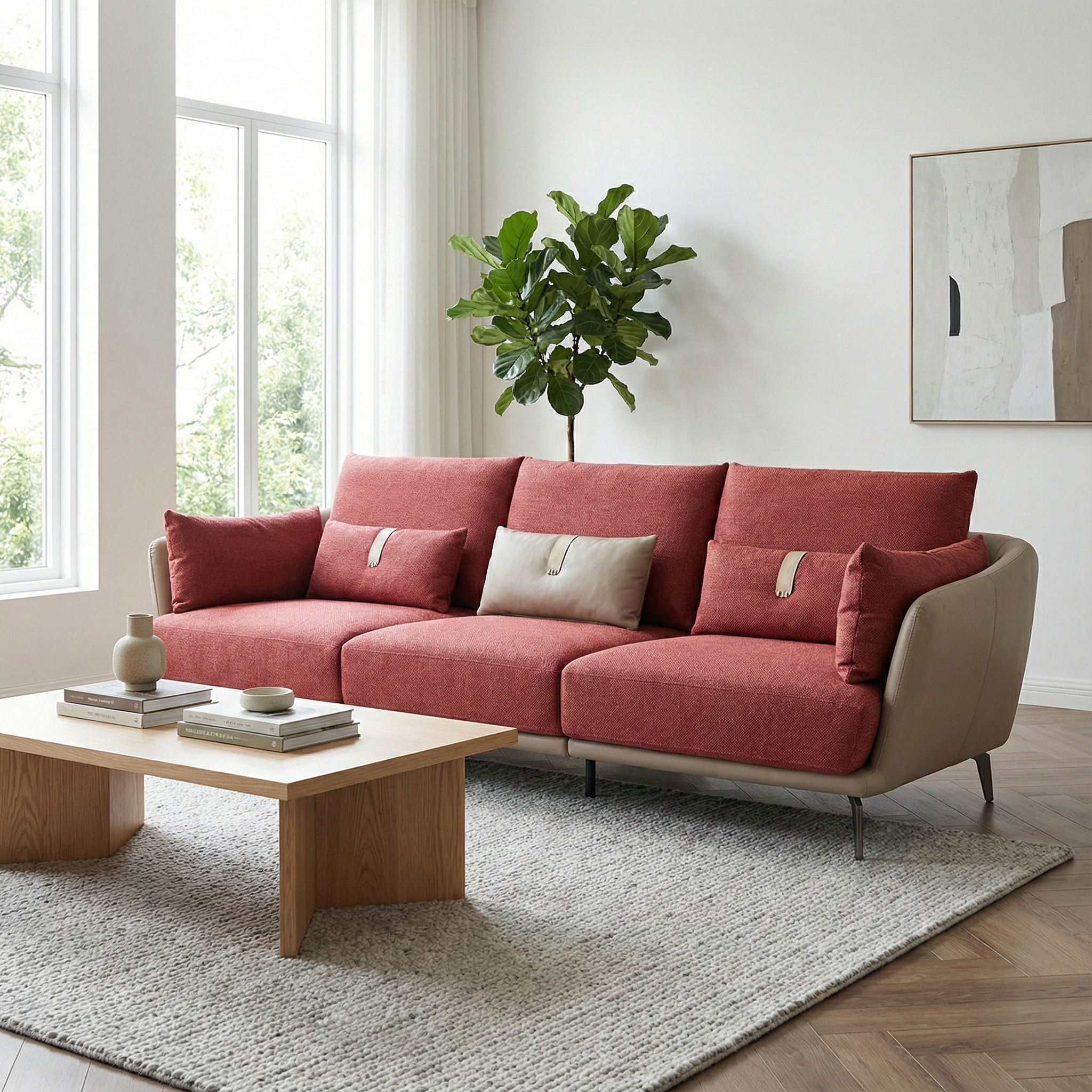 Euro 3 Seater Sofa – Leather & Fabric Combination