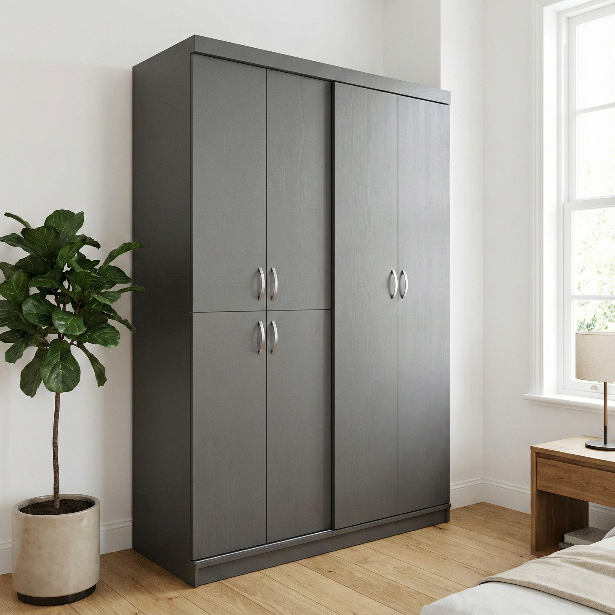 Modern Grey 4-Door Hinge Wardrobe