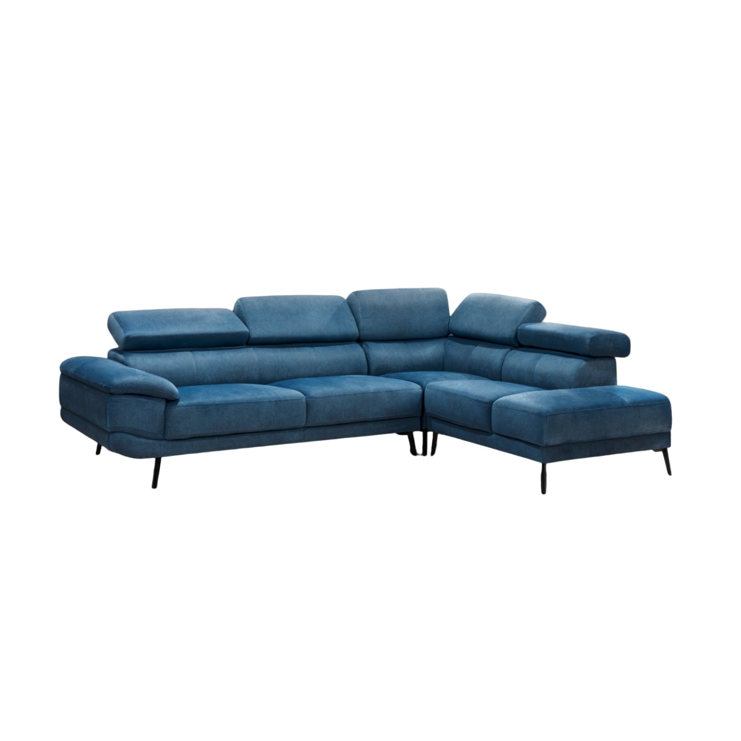 Blue sectional sofa on a white background