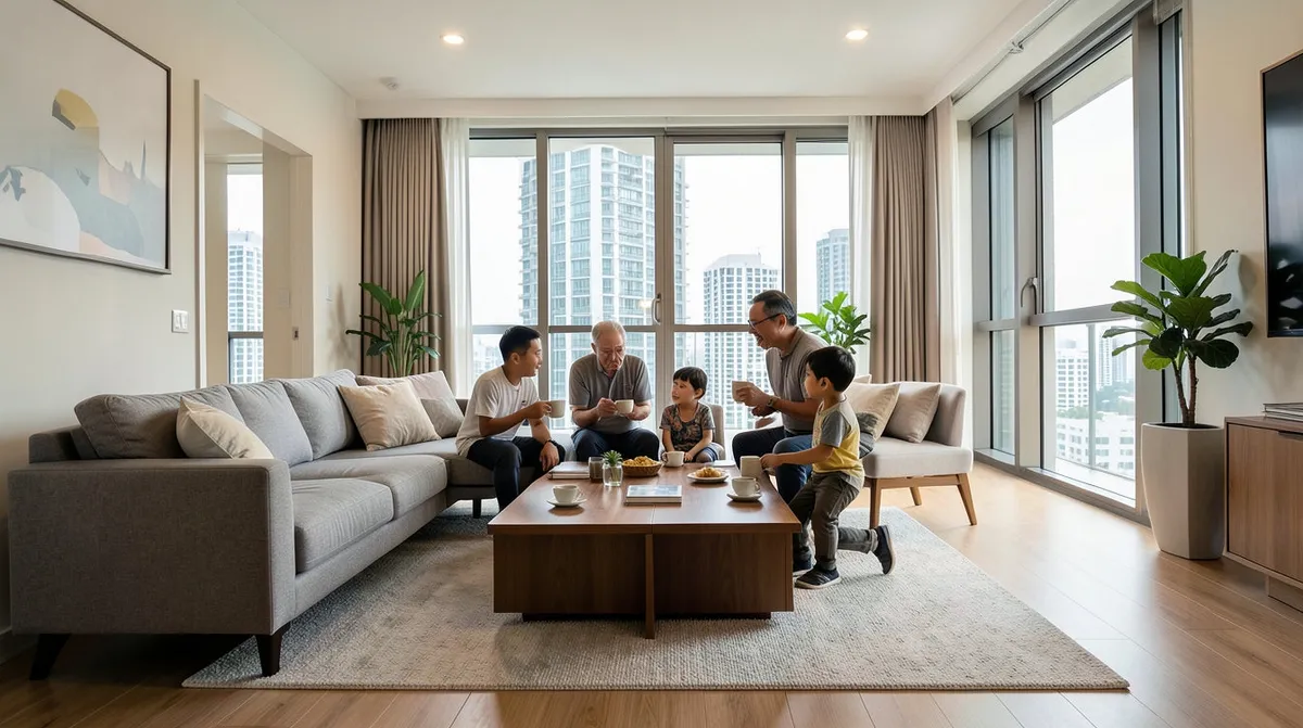 A harmoniously arranged living room following Feng Shui furniture placement principles