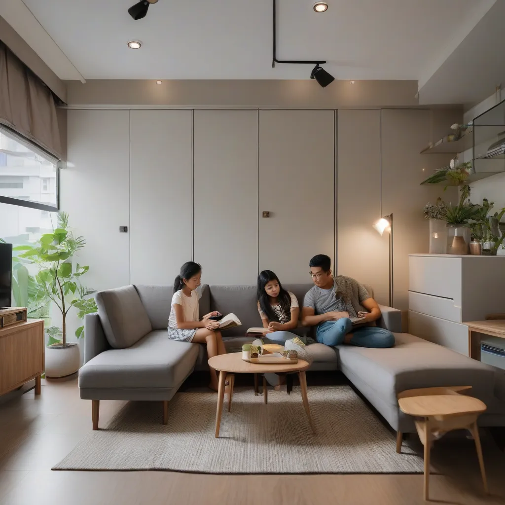 A Singapore homeowner comparing furniture prices and bundle deals while shopping