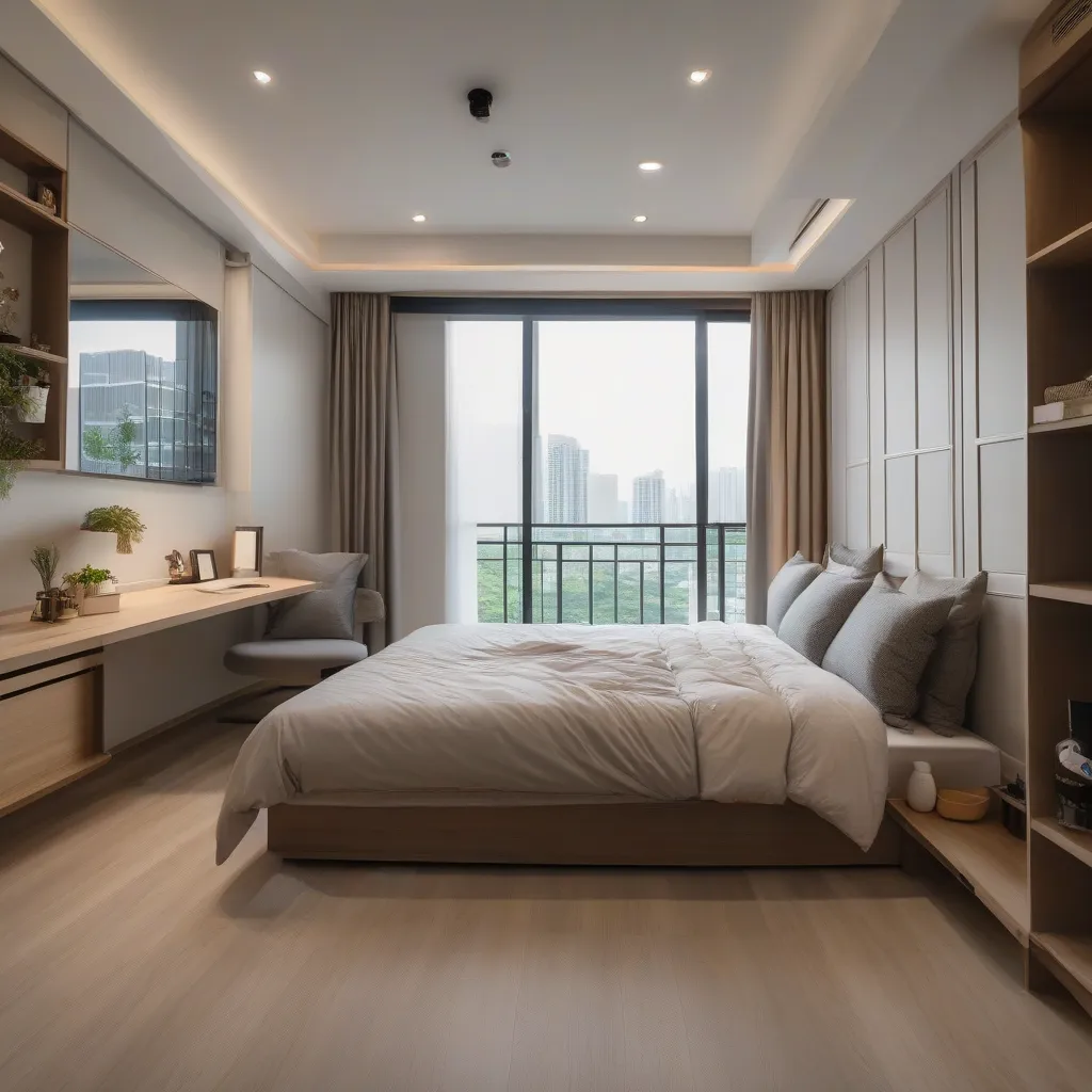A serene bedroom arranged with the bed in the Feng Shui command position
