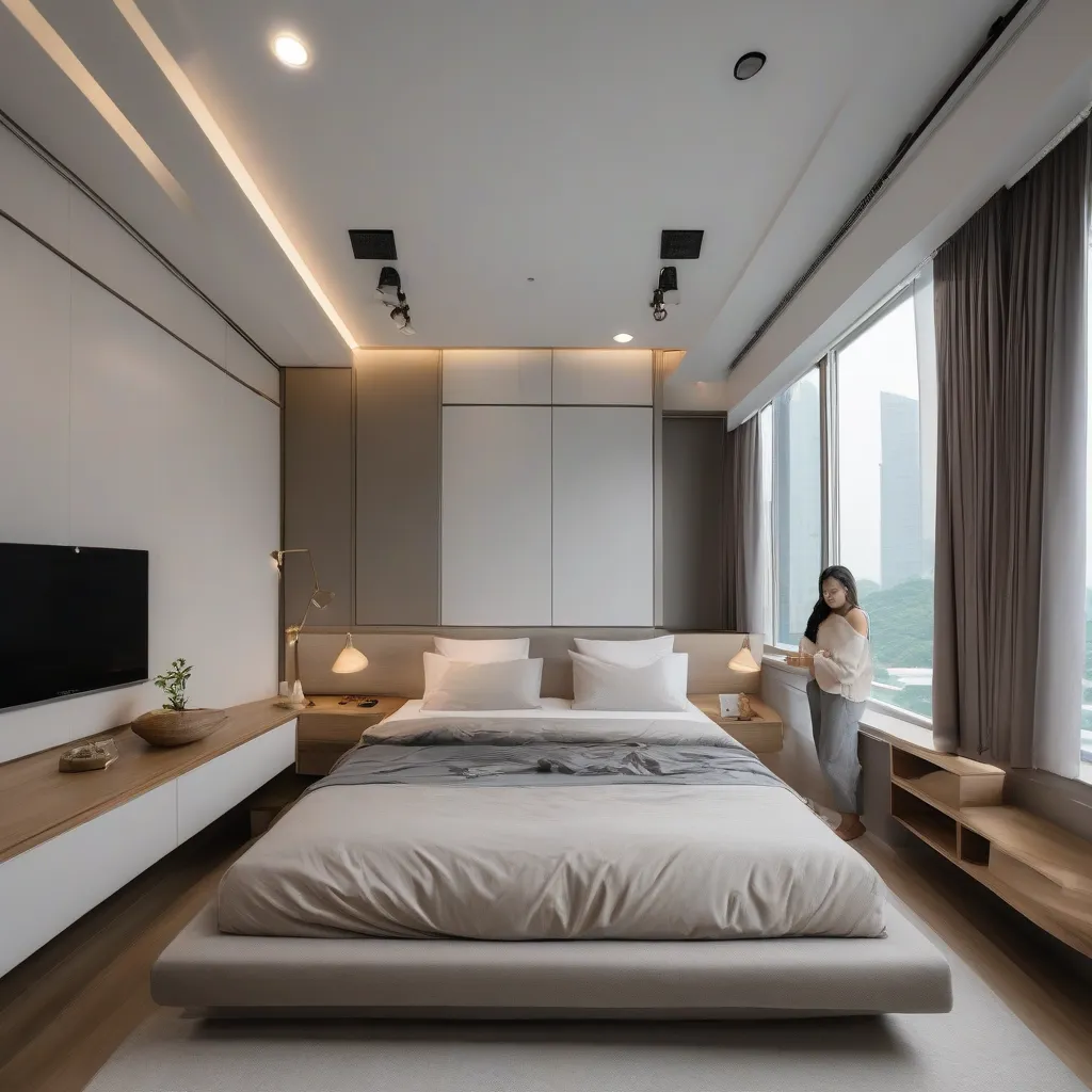 A well-planned BTO master bedroom layout with bed, wardrobe and side tables