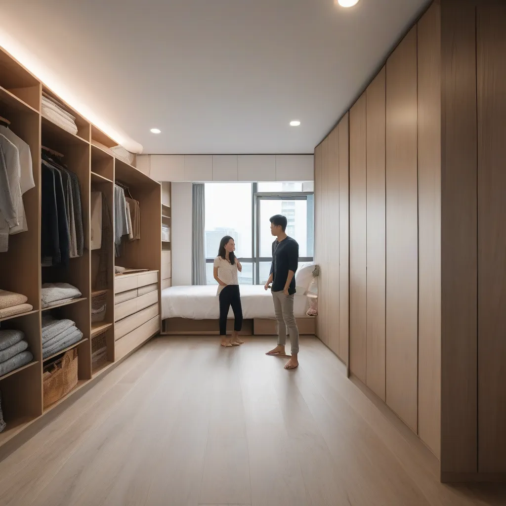 A side-by-side comparison of a built-in wardrobe and a freestanding wardrobe in a bedroom
