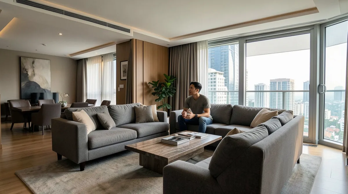 A comfortable, accessible living room set up for elderly parents.