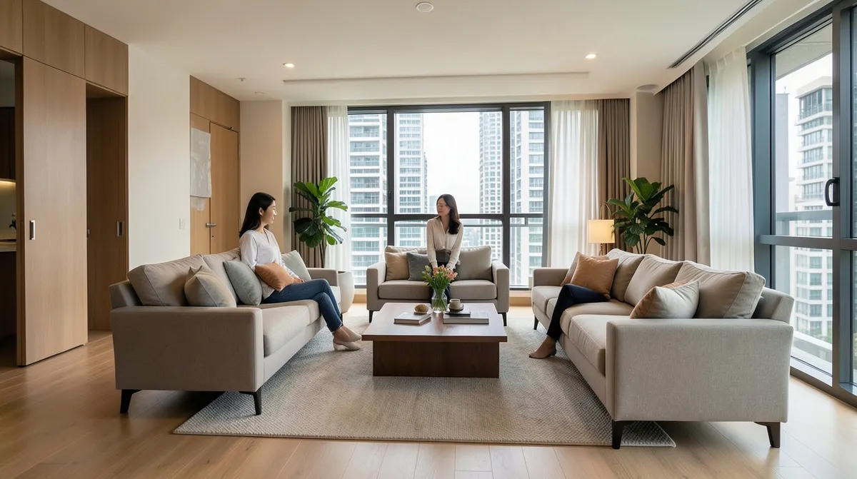 A minimalist living room featuring a few carefully chosen, high-quality furniture pieces.