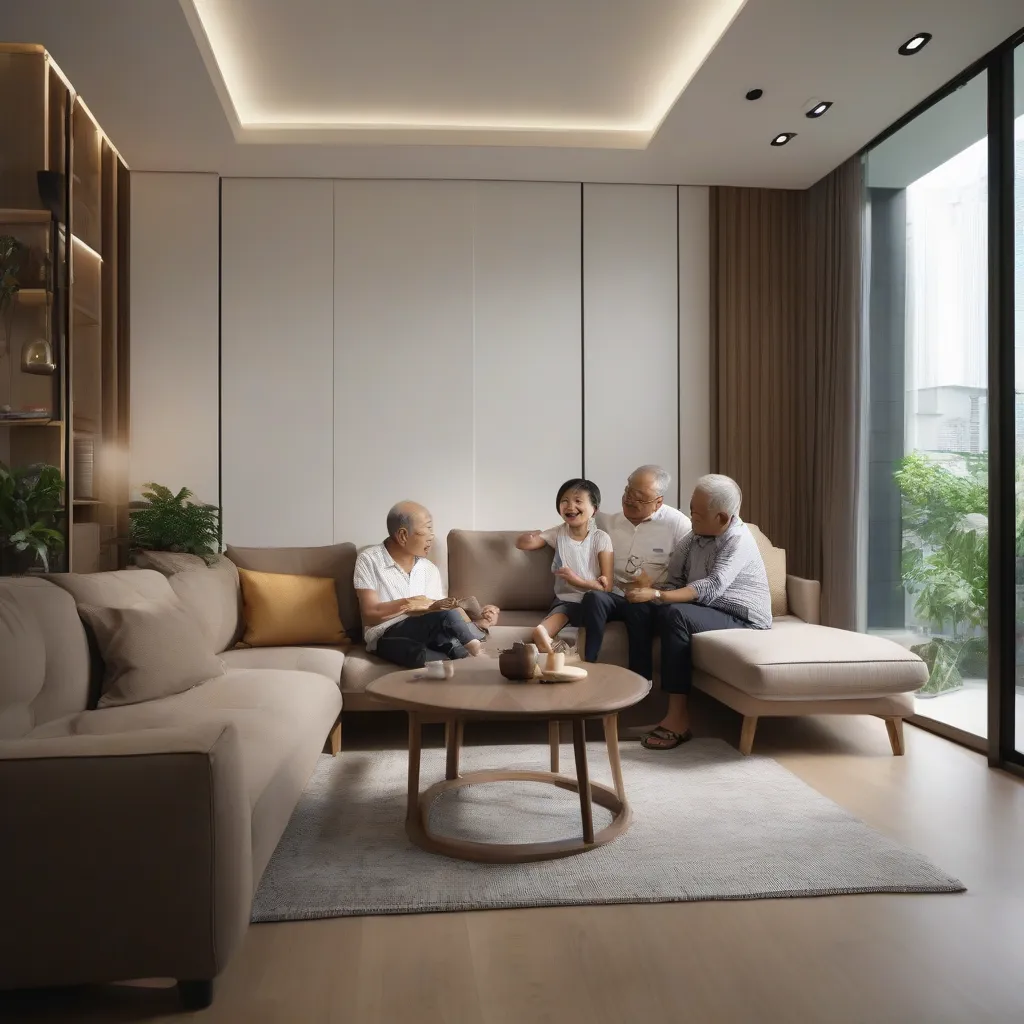 A space-saving sofa positioned in a compact combined living and dining area.