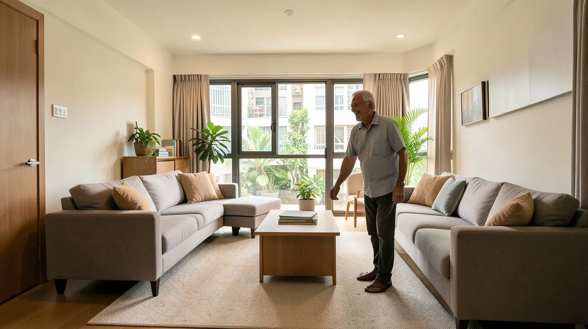 Sleek, space-saving furniture arranged neatly in a compact BTO living room.