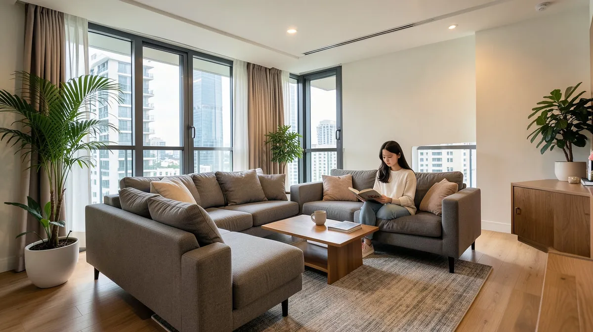Side-by-side dark wood and light wood furniture pieces showing contrasting room tones.