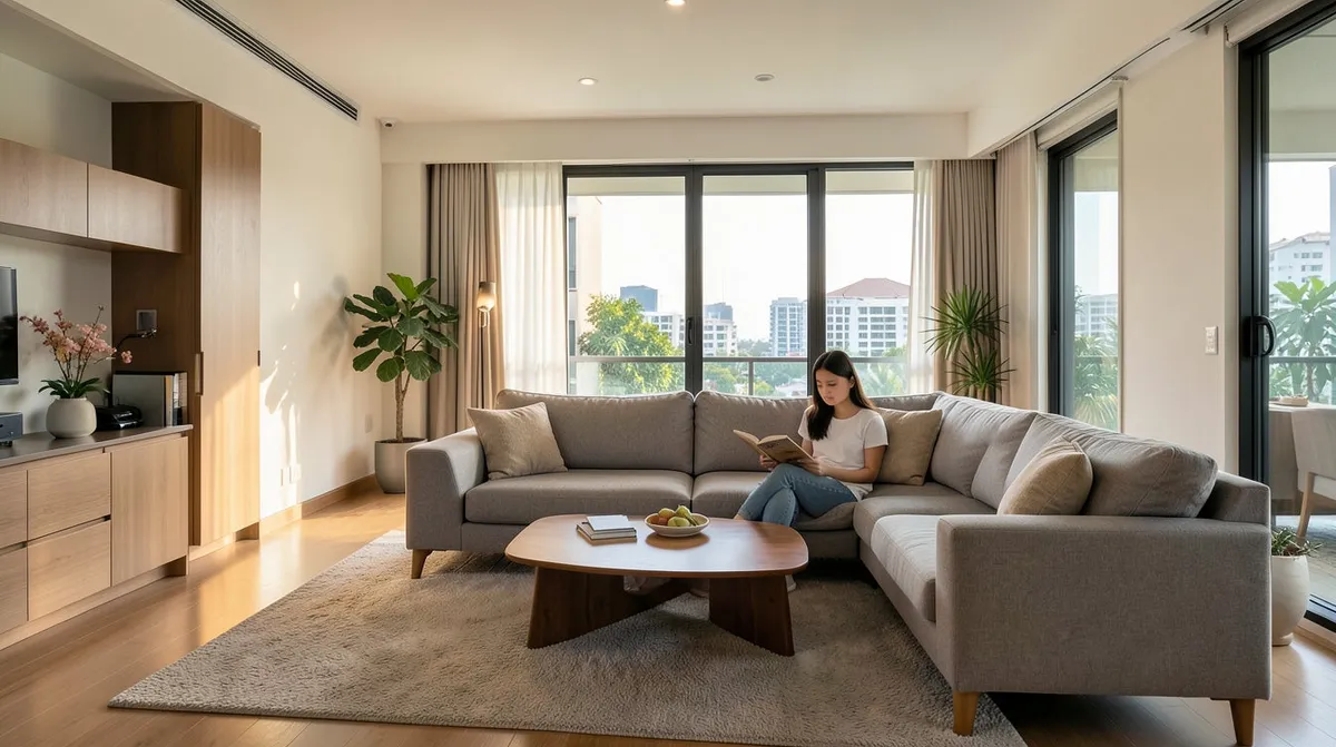 A light-painted small room styled to appear more open and spacious.