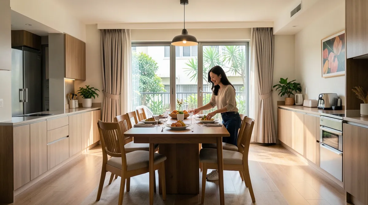Side-by-side comparison of a glass-top dining table and a solid wood dining table