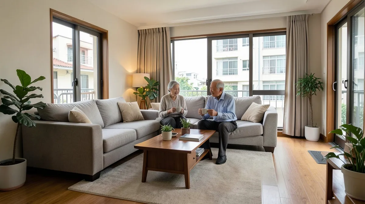 A coffee table proportioned to fit neatly in front of a sofa in a compact Singapore living room.