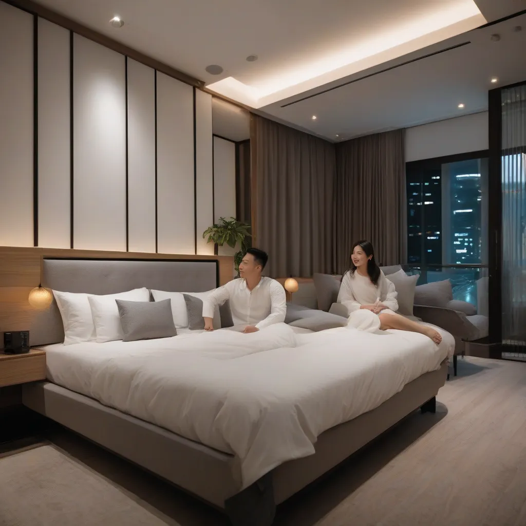 A queen-size bed positioned against the longest wall of a Singapore master bedroom with a wardrobe alongside.