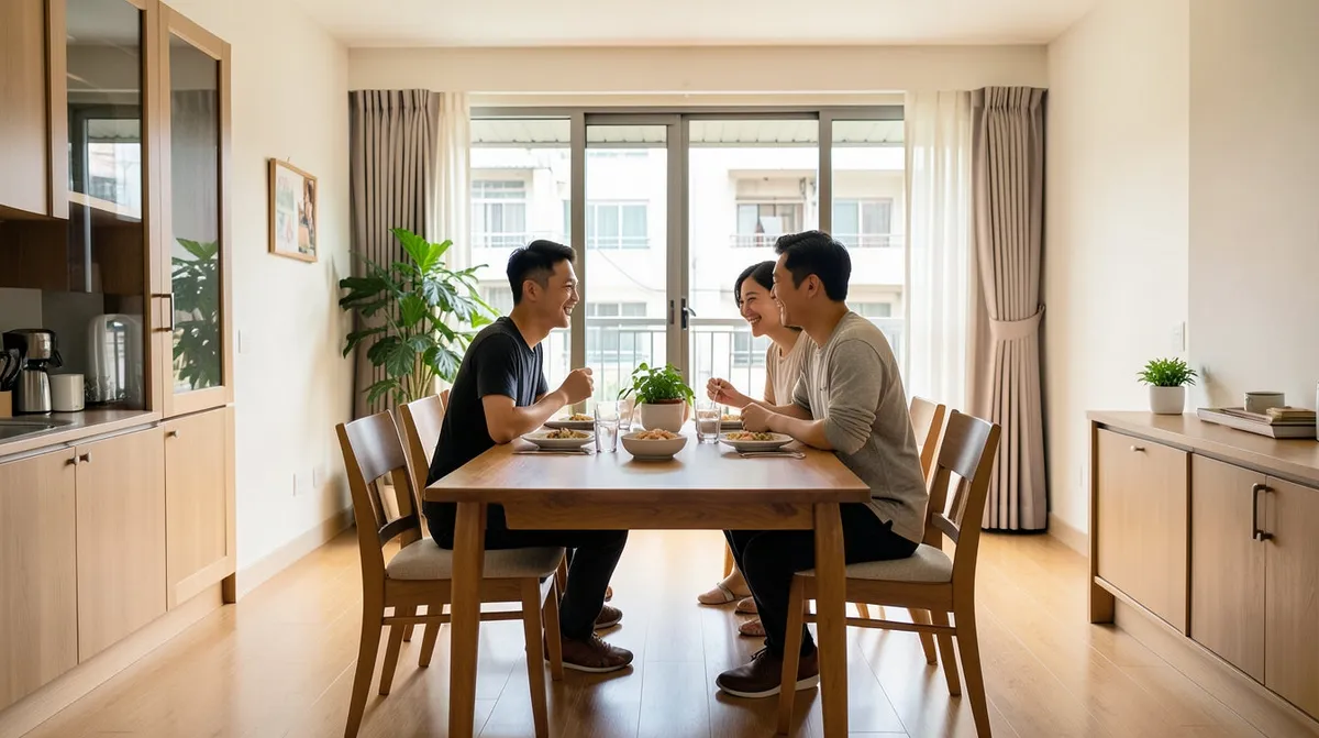 A set of ergonomically proportioned dining chairs paired with a dining table at comfortable seat height.
