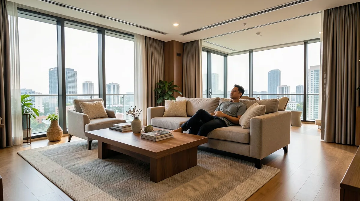 A practically furnished 4-room BTO dining area with a table and chairs sized for a realistic budget.