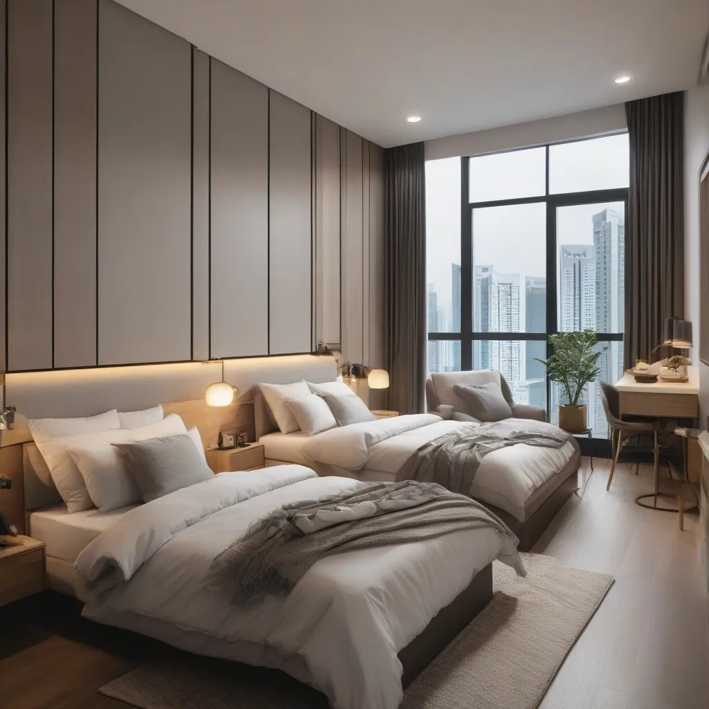 A neatly organised small bedroom in a Singapore HDB flat with space-saving storage furniture
