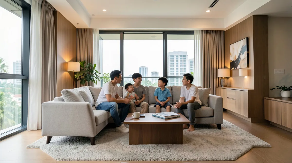 A correctly sized sofa fitted into a compact Singapore HDB living room