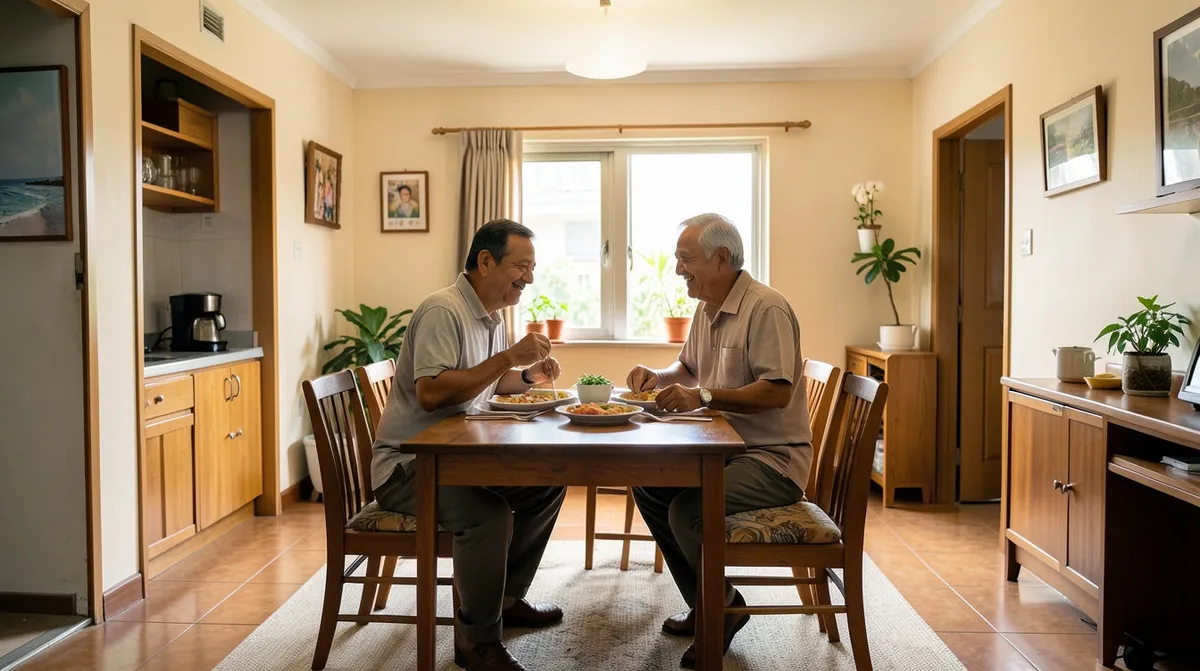 A dining table surface being wiped clean in a Singapore home