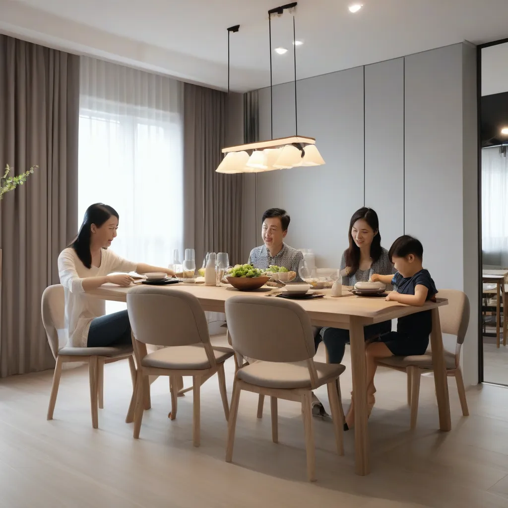 A large wooden dining table set for a family gathering