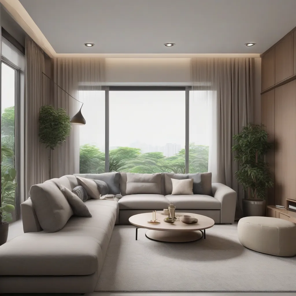 An L-shaped sofa anchoring an open-concept Singapore living room
