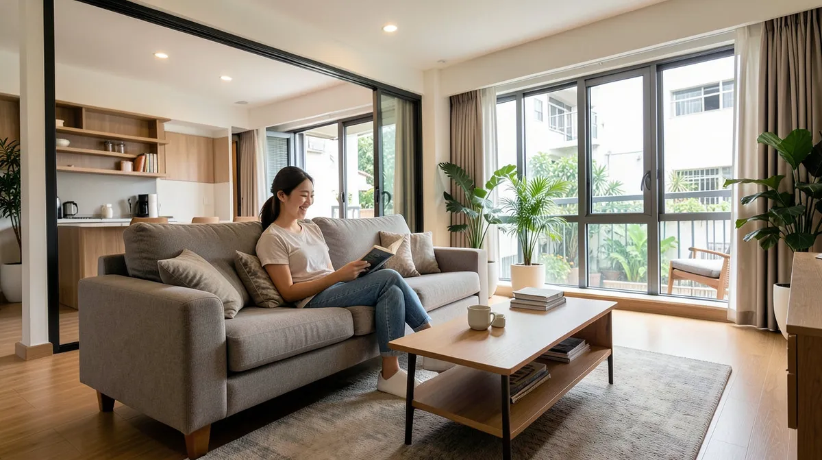 A leather sofa and a fabric sofa shown side by side in a showroom setting