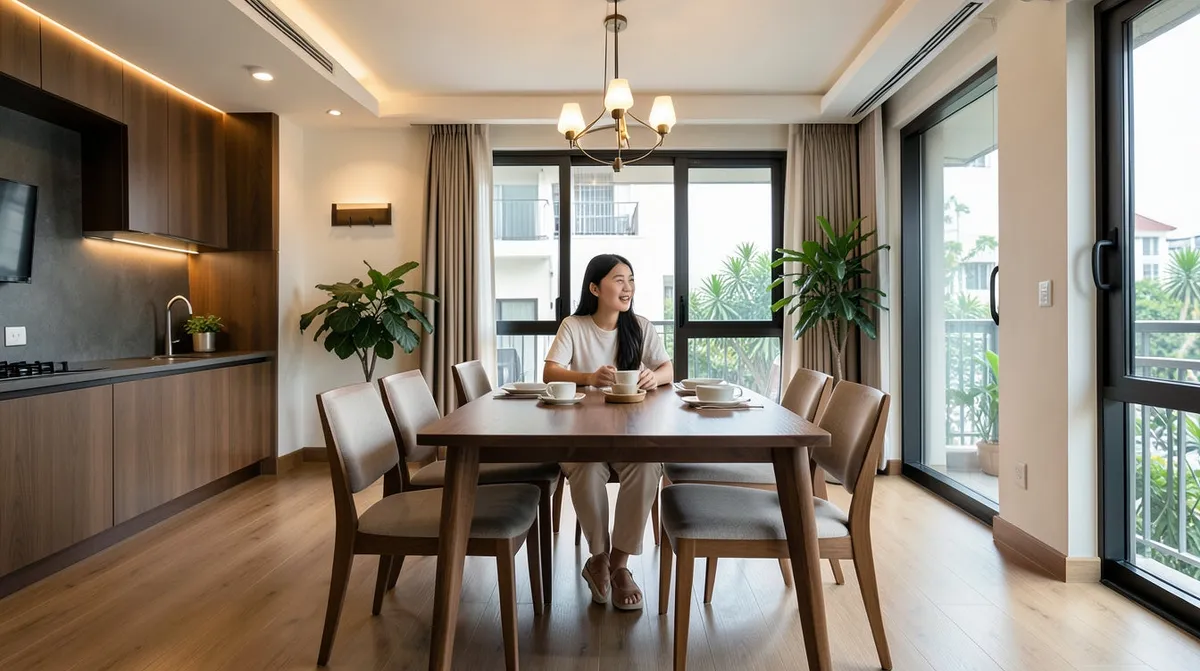 Close-up of an elegant marble dining table showing natural veining in a dining room