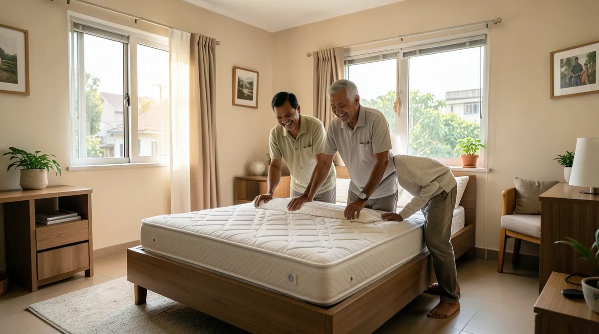 Various sized mattresses and bed frames displayed side by side in a showroom