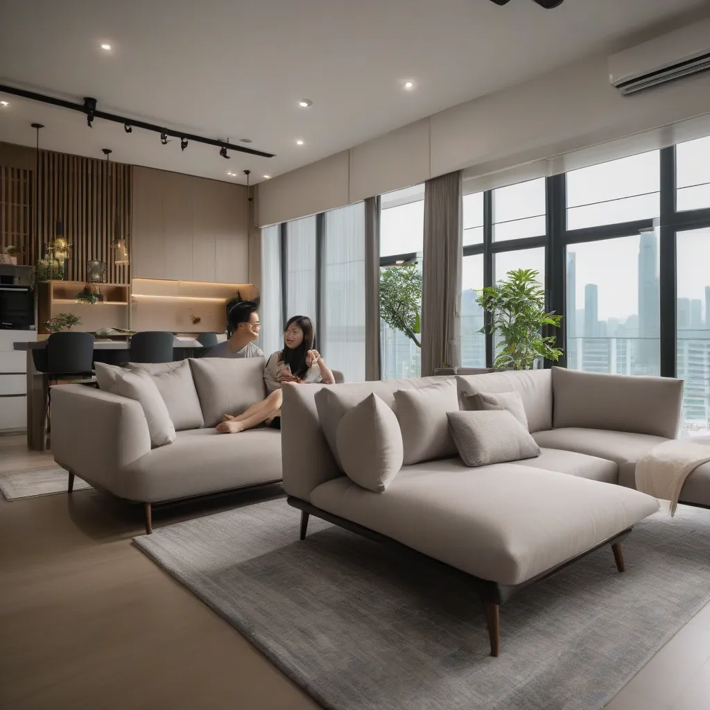 L-shaped modular sofa arranged in a compact Singapore living room