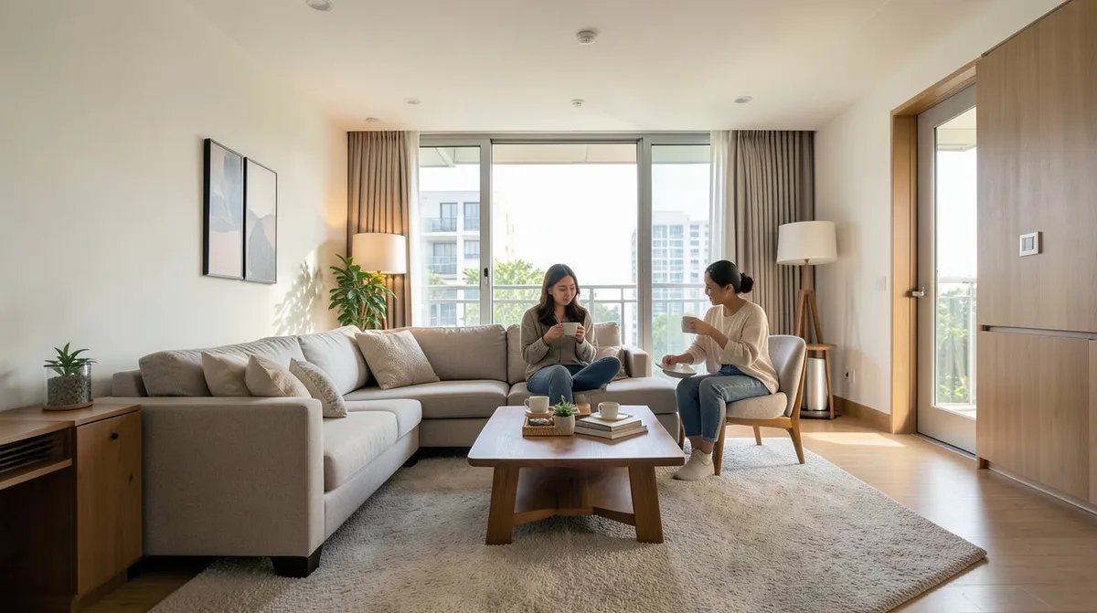 A Singapore living room being assessed for furniture layout and space efficiency