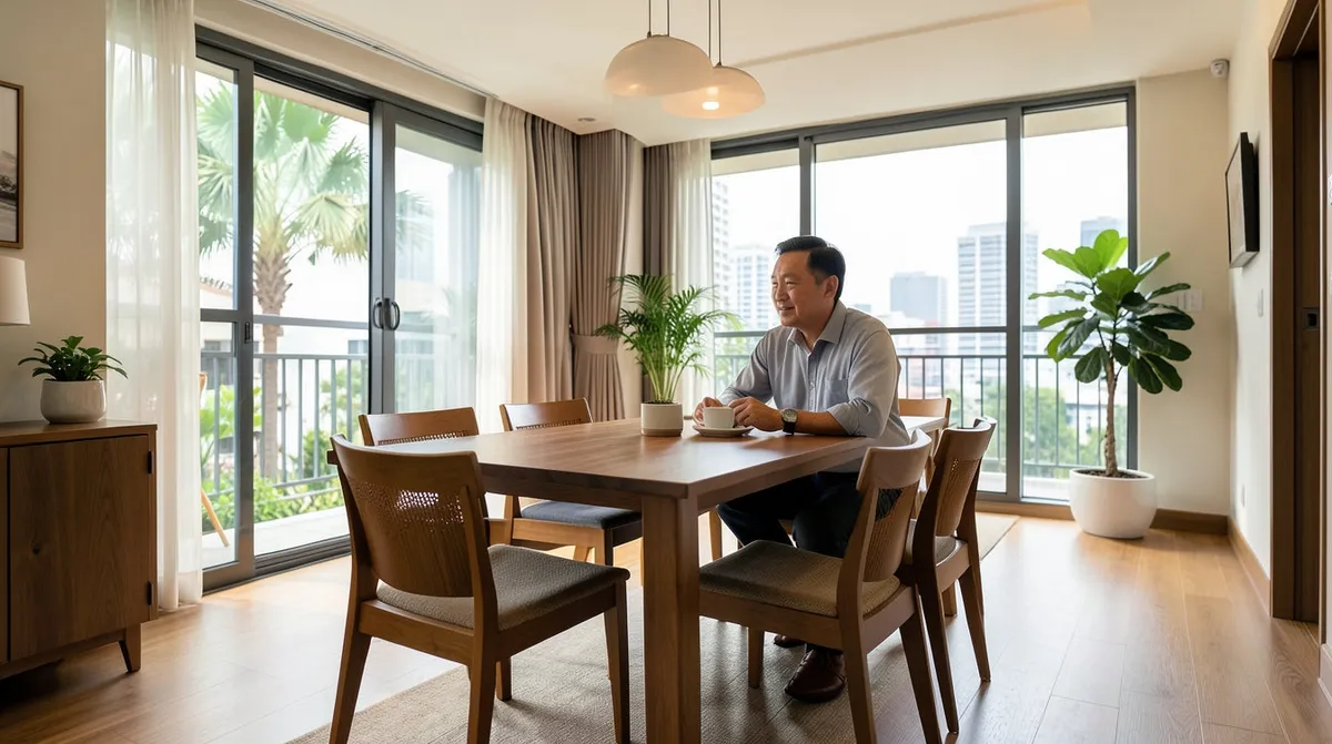 Round dining table with chairs set up in a Singapore dining area