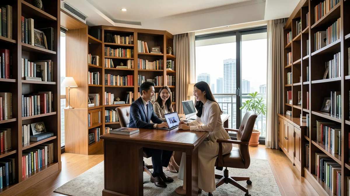 Compact home office corner set up in a Singapore BTO living room