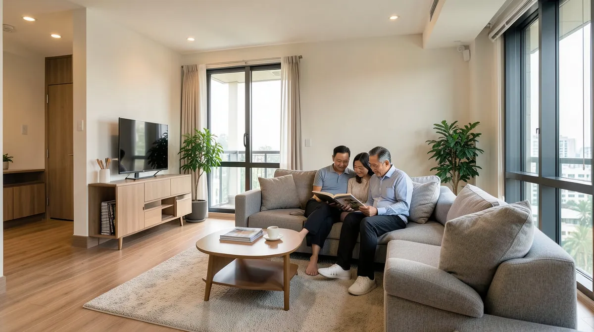 Oversized sofa crowding a compact BTO living room, illustrating a furniture sizing mistake