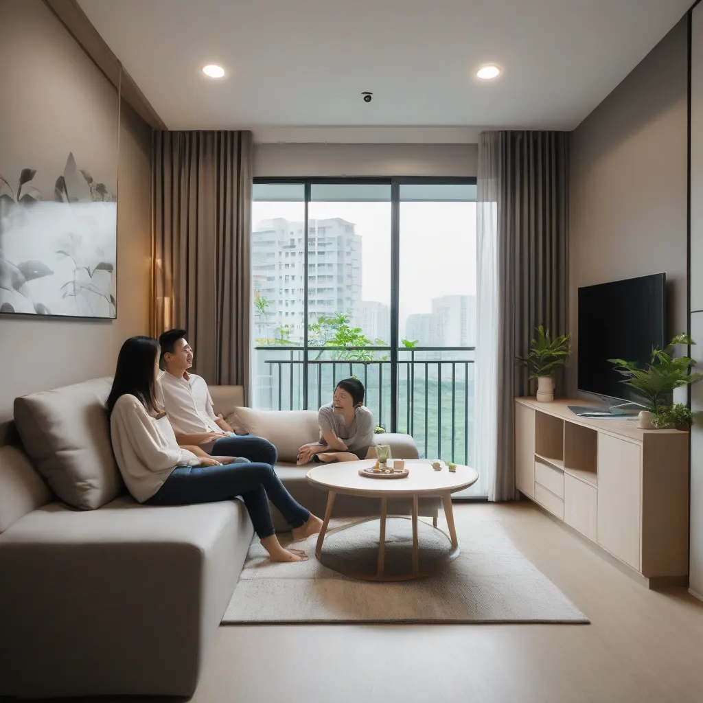 Furnished BTO living room and dining area representing typical 3-room, 4-room, and 5-room flat layouts