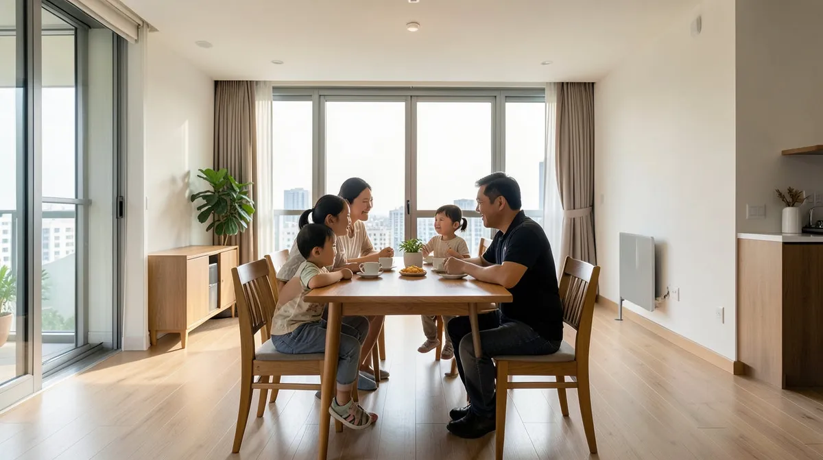 A large statement dining table as the centerpiece of a Singapore home's dining area
