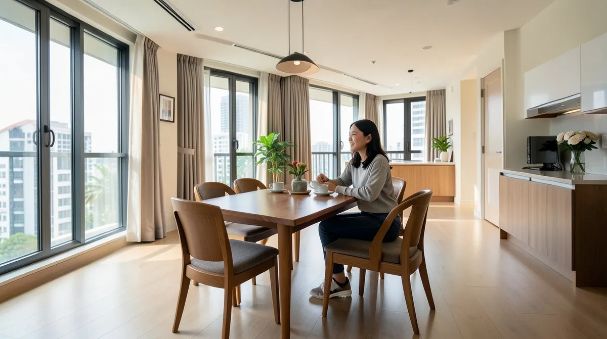 A sintered stone dining table paired with matching chairs in a Singapore dining area