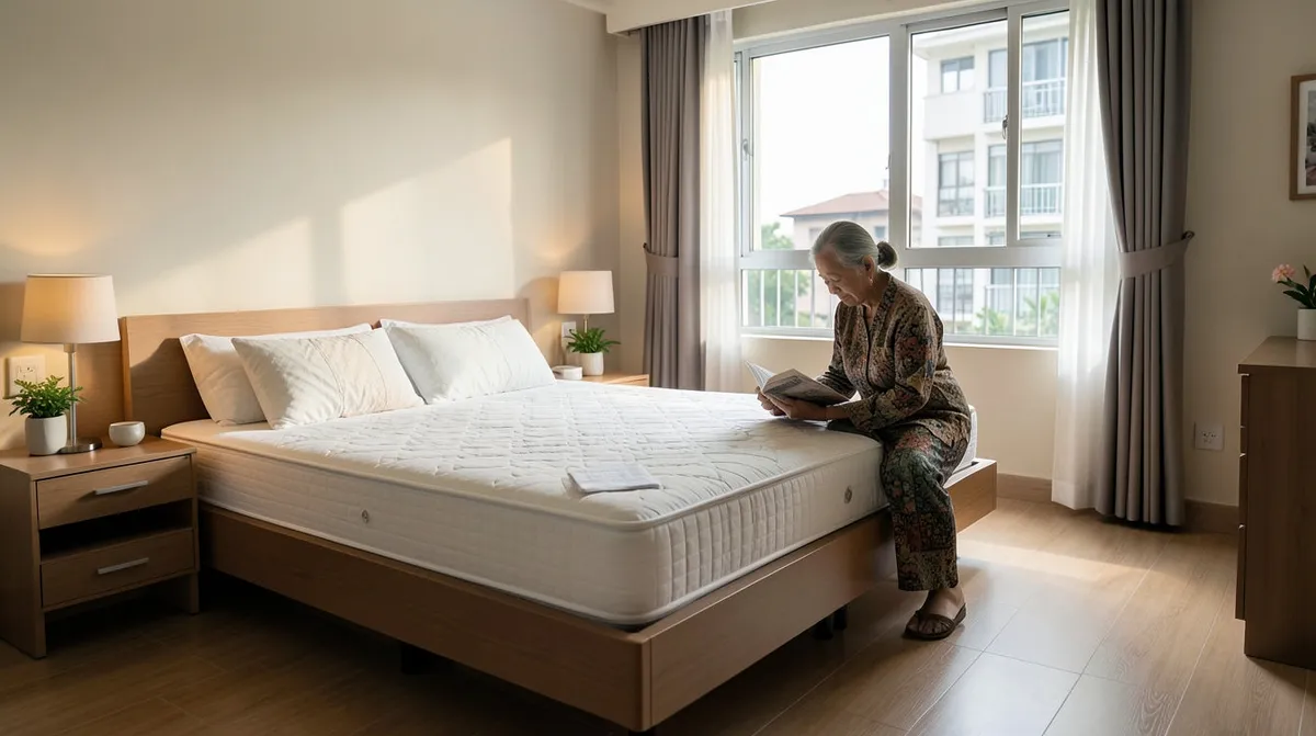 A customer lying on a mattress to test firmness in a Nova Furnishing showroom