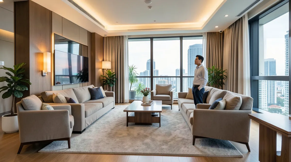 Bespoke furniture pieces being fitted into a Singapore home to match exact space and style requirements