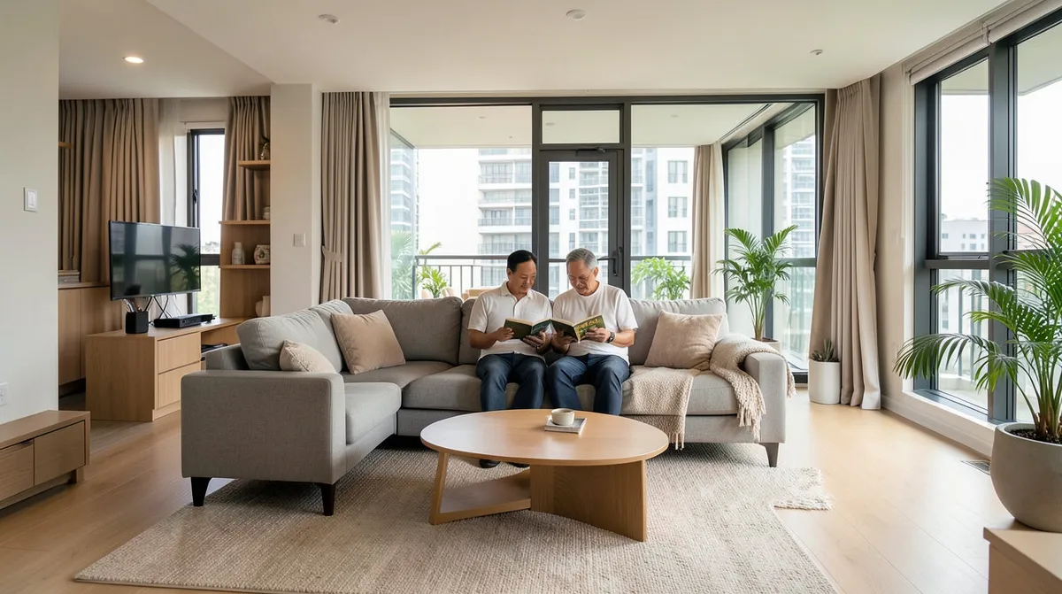 Understated, comfortable furniture blending naturally into everyday life in a Singapore home