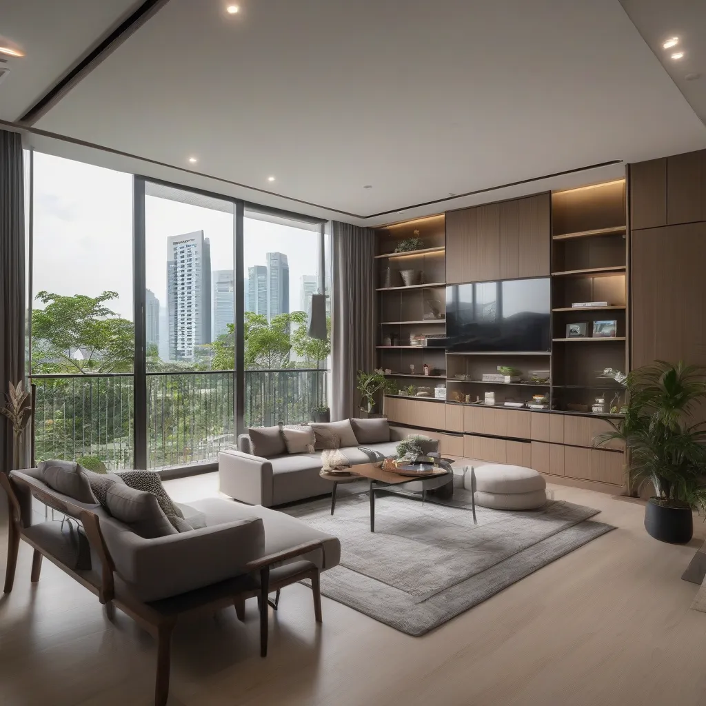 Warm-toned wooden furniture pieces styled together in a modern Singapore home