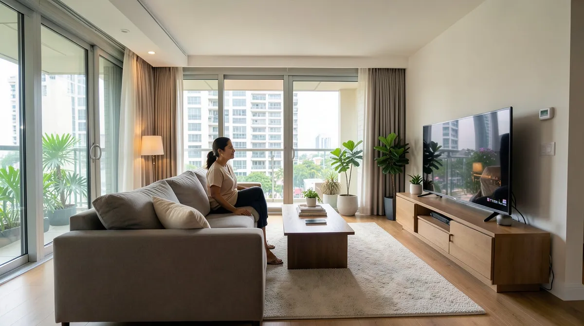 Sofa cushions being checked for density and support in a Singapore living room