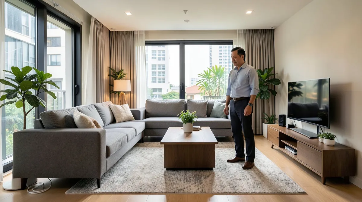 Fresh, well-maintained fabric sofa in a naturally ventilated Singapore living room