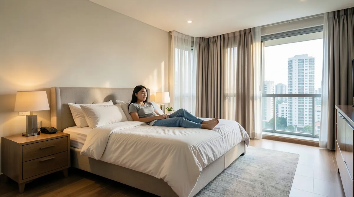 Wood and metal bedframes side by side in a Singapore bedroom, illustrating a material comparison