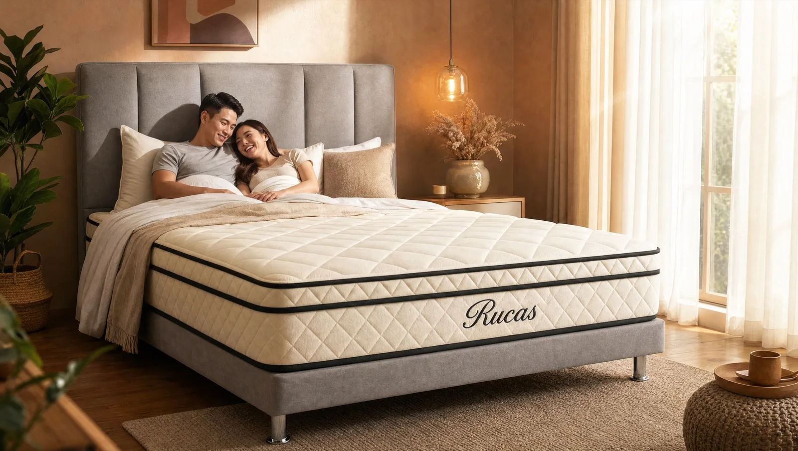 Couple relaxing together on a bed at home