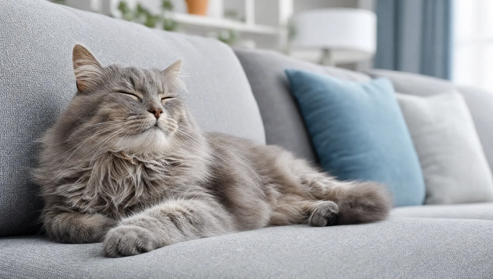 Cat resting on a clean easy-care Nova fabric sofa